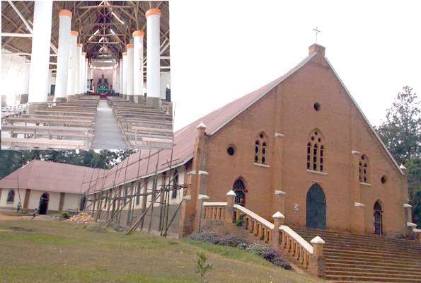 Villa Maria Cathedral in Masaka under renovation. The cathedral is one of the oldest brick buildings in the country and it appears set to last hundreds of years more. Inside the historic Villa Maria Cathedral (Inset).Photos by Michael J Ssali.
